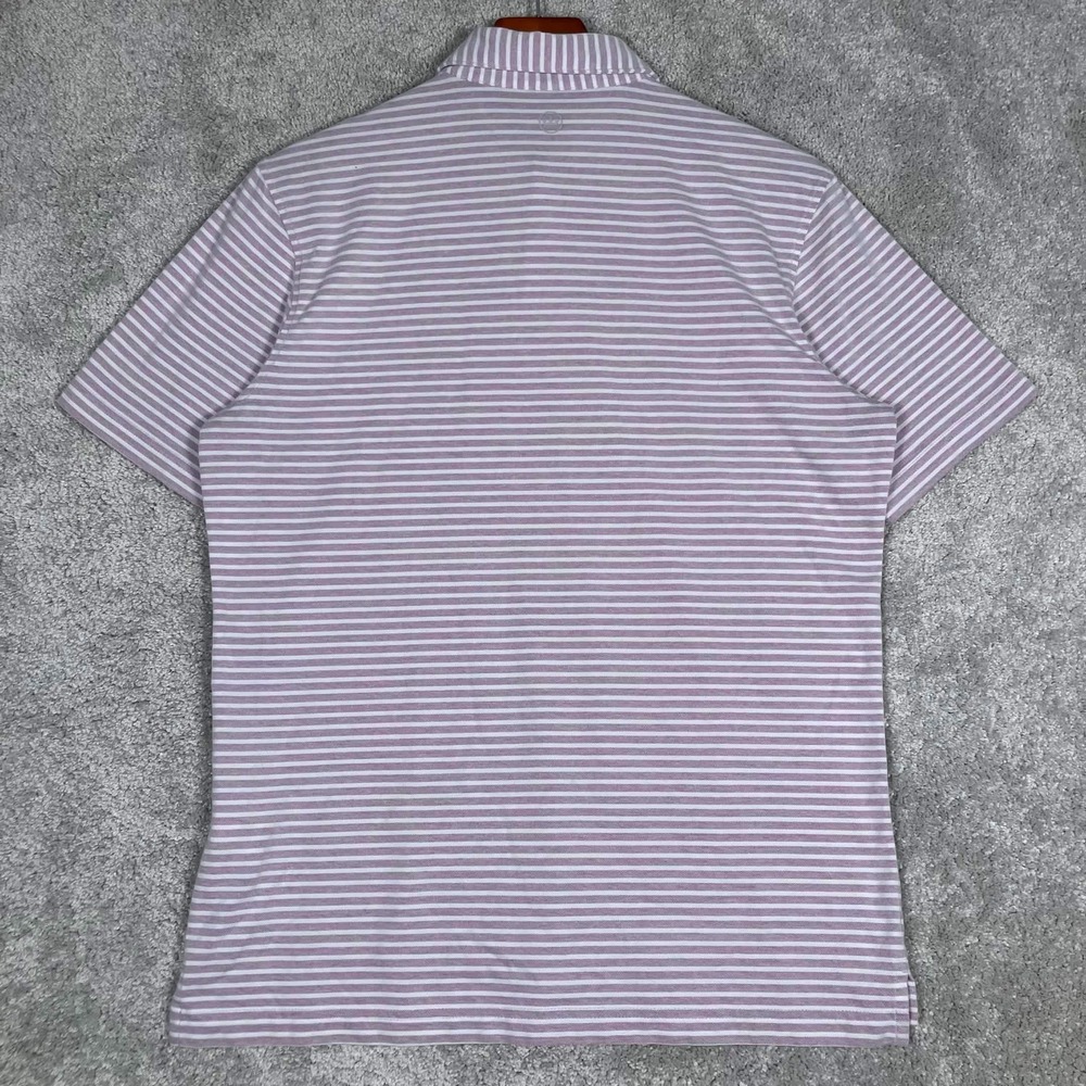 Peter Millar Polo Shirt Mens Medium Pink Striped Sage Valley Crown Crafted Pima - Picture 6 of 12